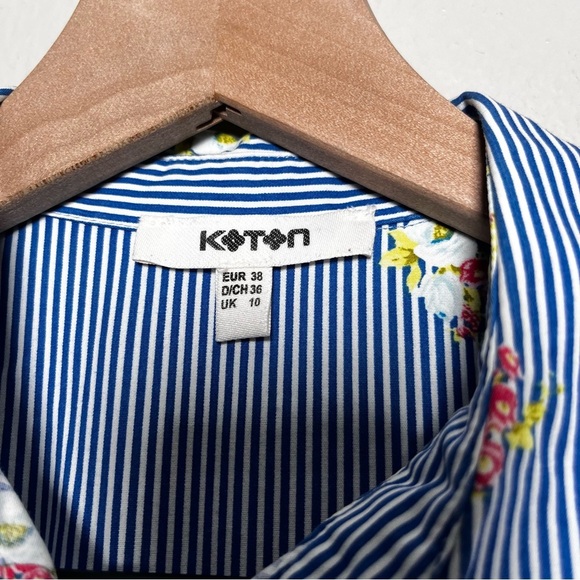 Koton Women Dress Small Blue Floral Stripe Poplin Preppy Sleeveless Cotton - Picture 4 of 9